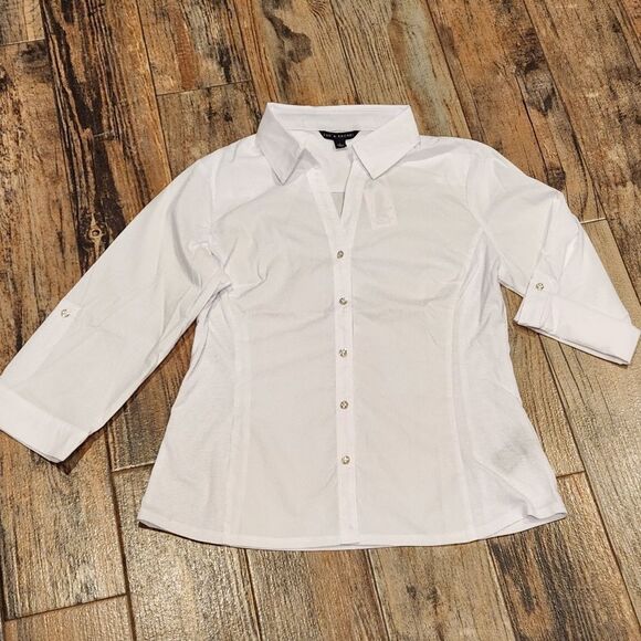 🔸️NWT Zac & Rachel White Buttoned Adjustable Long Sleeve Top Large - Picture 2 of 13